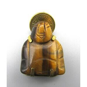 Vintage Carved Buddha Tiger Eye Gold Filled Pendant-Good Fortune Symbol on Back